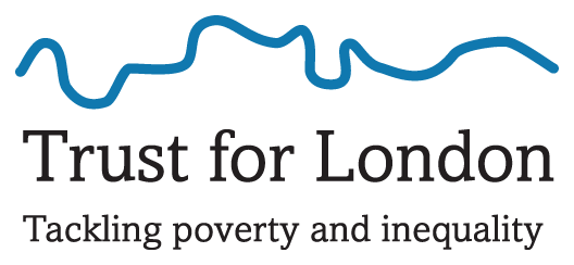 Logo with a blue line representing a skyline above the text 'Trust for London' and a tagline 'Tackling poverty and inequality'.