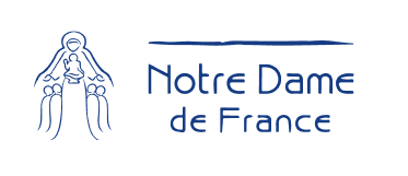 Logo of Notre Dame de France featuring a stylized depiction of the Virgin Mary and the text 'Notre Dame de France'.