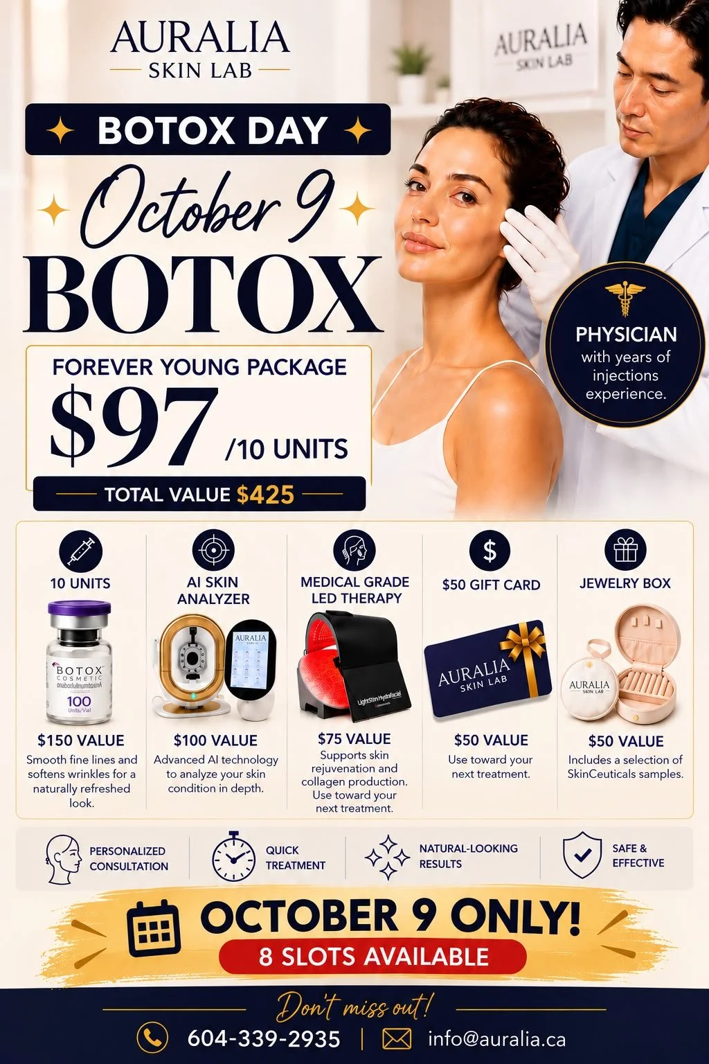 Botox Promotion Page, 8 slots available on October 9th.