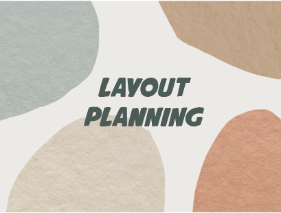 Text saying 'Layout Planning' surrounded by abstract shapes in muted colors.