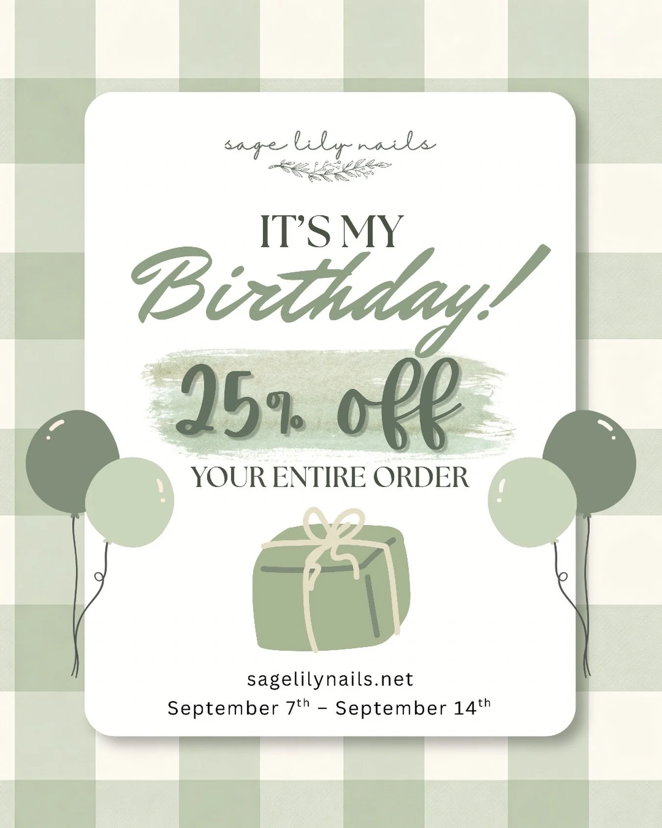it&rsquo;s my birthday week!! 🥳 following sage lily&rsquo;s birthday, now it&rsquo;s time for my birthday sale! enjoy 25% off ALL online orders this week~ 😌🎂🎉🎈💚