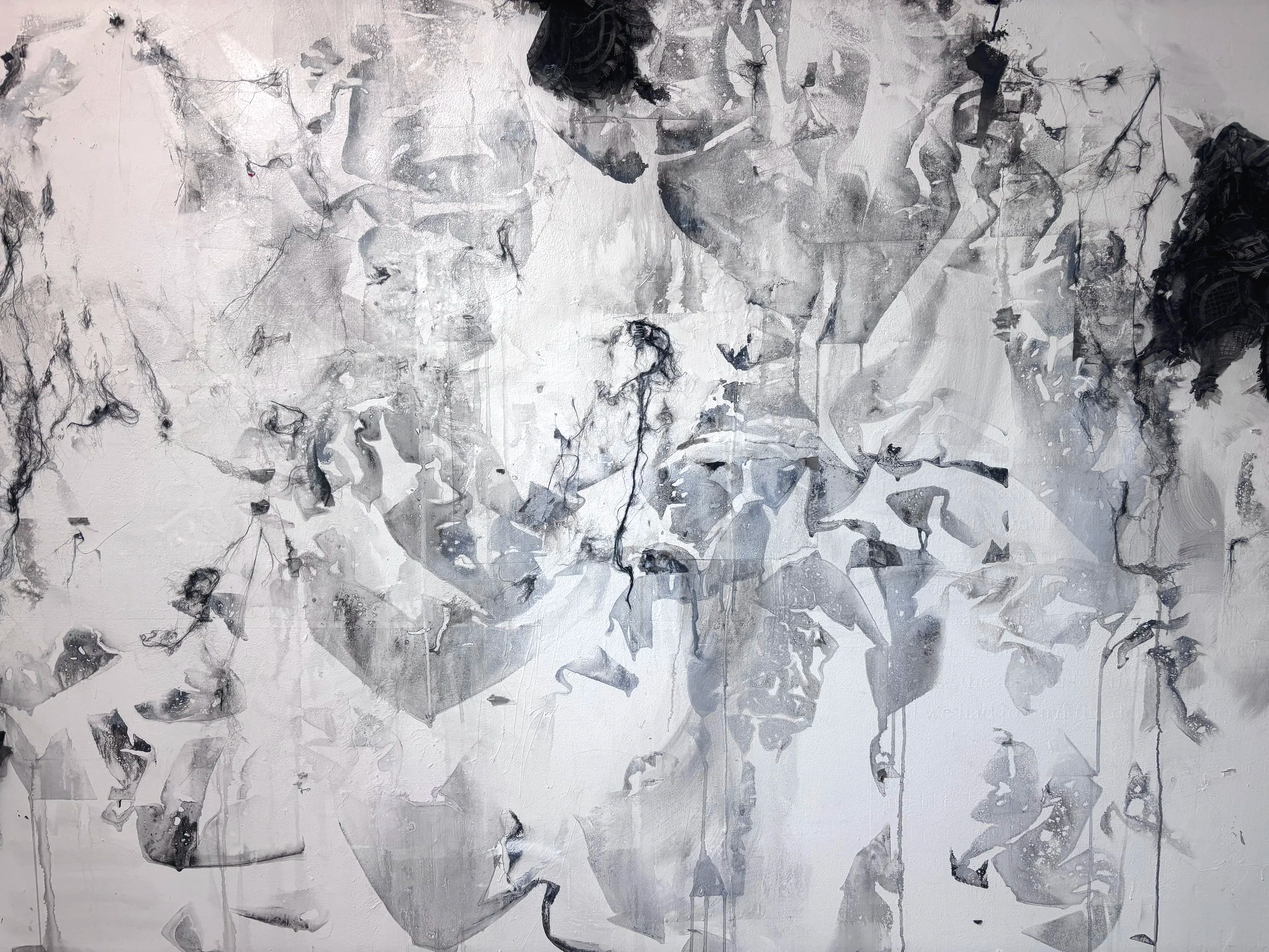 Installation Shot, School of Visual Arts, New York New York 
 India ink, silk, lace, paint, rice paper, yarn
Dimensions variable
2026