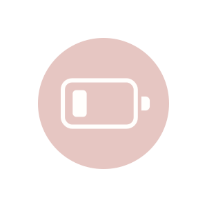 Burnout therapy icon: a line drawing of a low battery, inside a light pink circle.