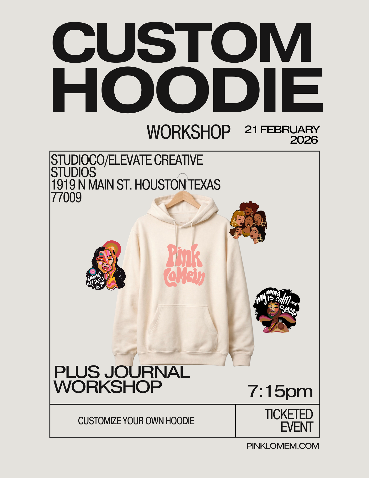 2/21 Custom Hoodie and Journaling Workshop