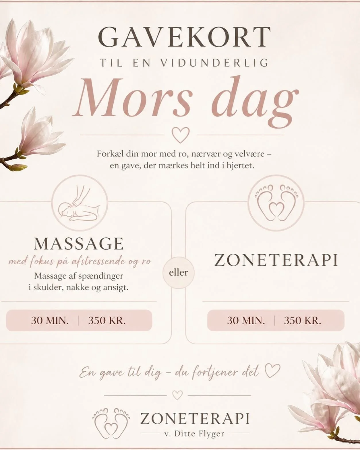 💗Giv ro og velv&aelig;re i gave til Mors dag 💗

30 min massage eller zoneterapi &ndash; 350 kr.
Skriv en DM for k&oslash;b 🌷

#morsdag #fork&aelig;ldinmor #zoneterapi #massage #gave