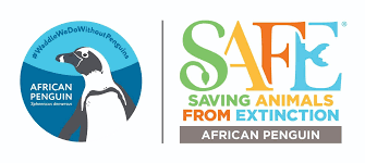 Logo for African Penguin conservation, featuring a penguin illustration and the text 'We Do Without Penguins' and 'Saving Animals from Extinction' indicating focus on protecting African penguins.