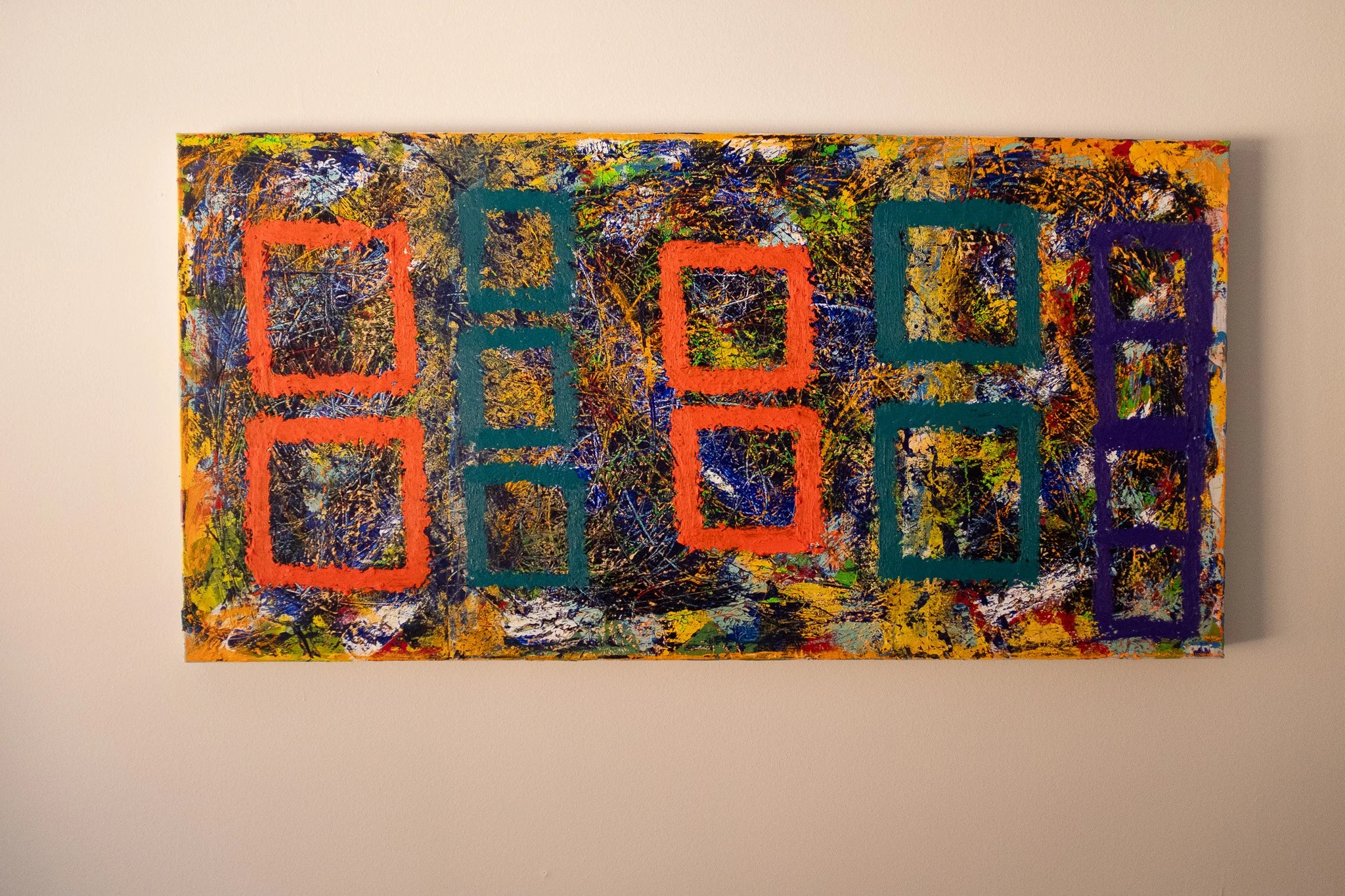 Acrylique & oil stick sur toile, 18" x 36"