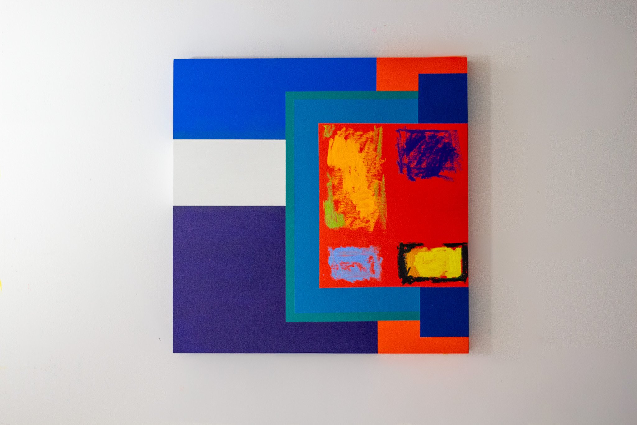 Acrylique & oil stick sur panneau de bois, 12" x 12"