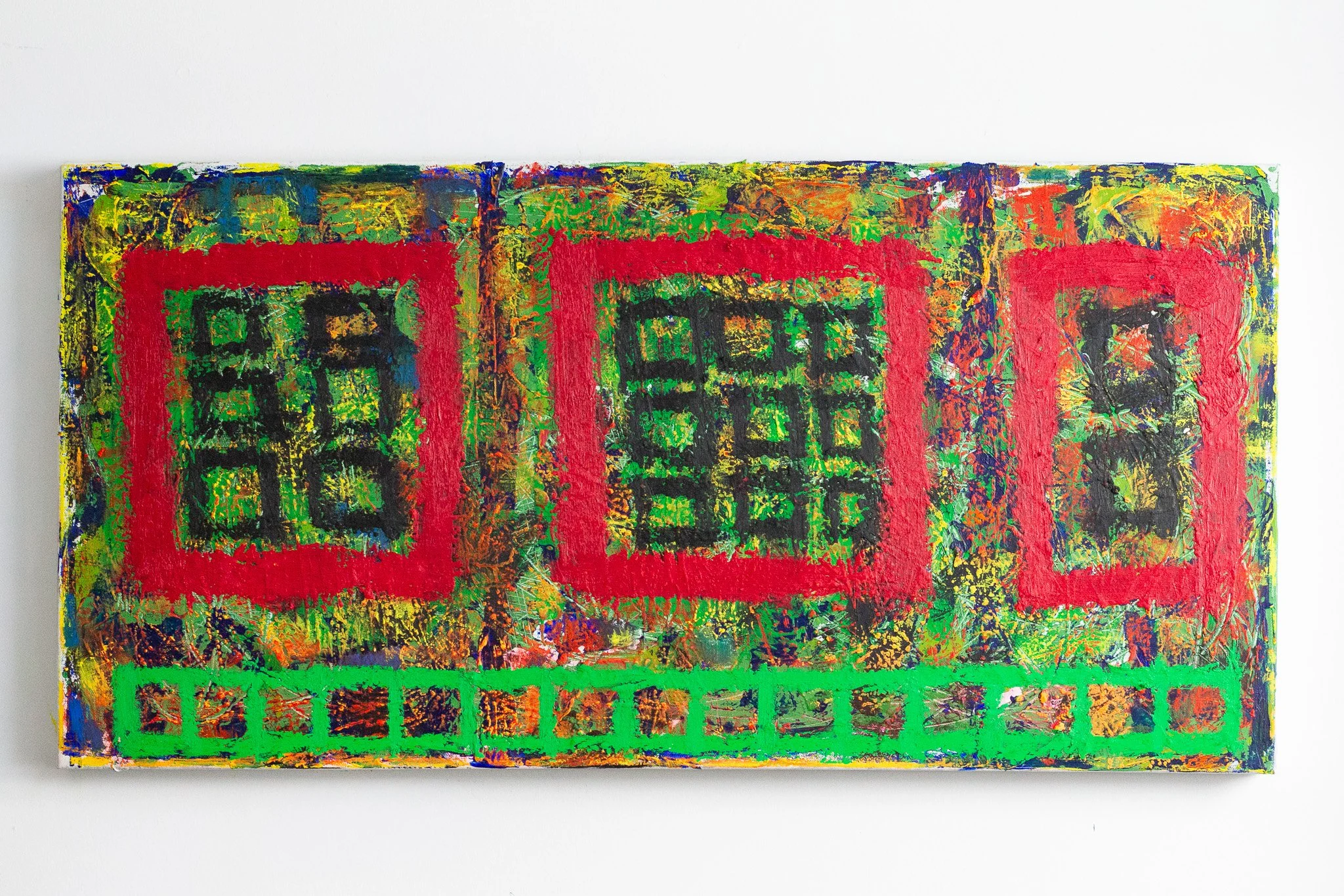 Acrylique & oil stick sur toile, 18" x 36"