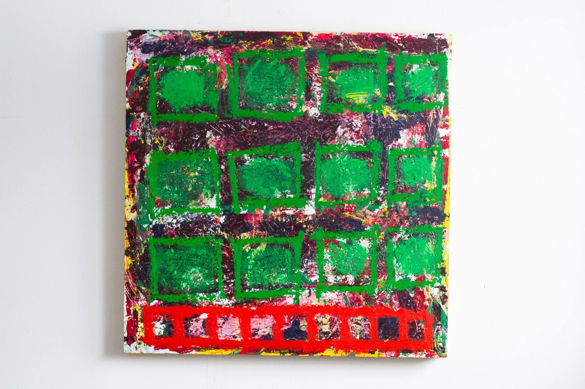 Acrylique & oil stick, panneau de bois 24" x 24"