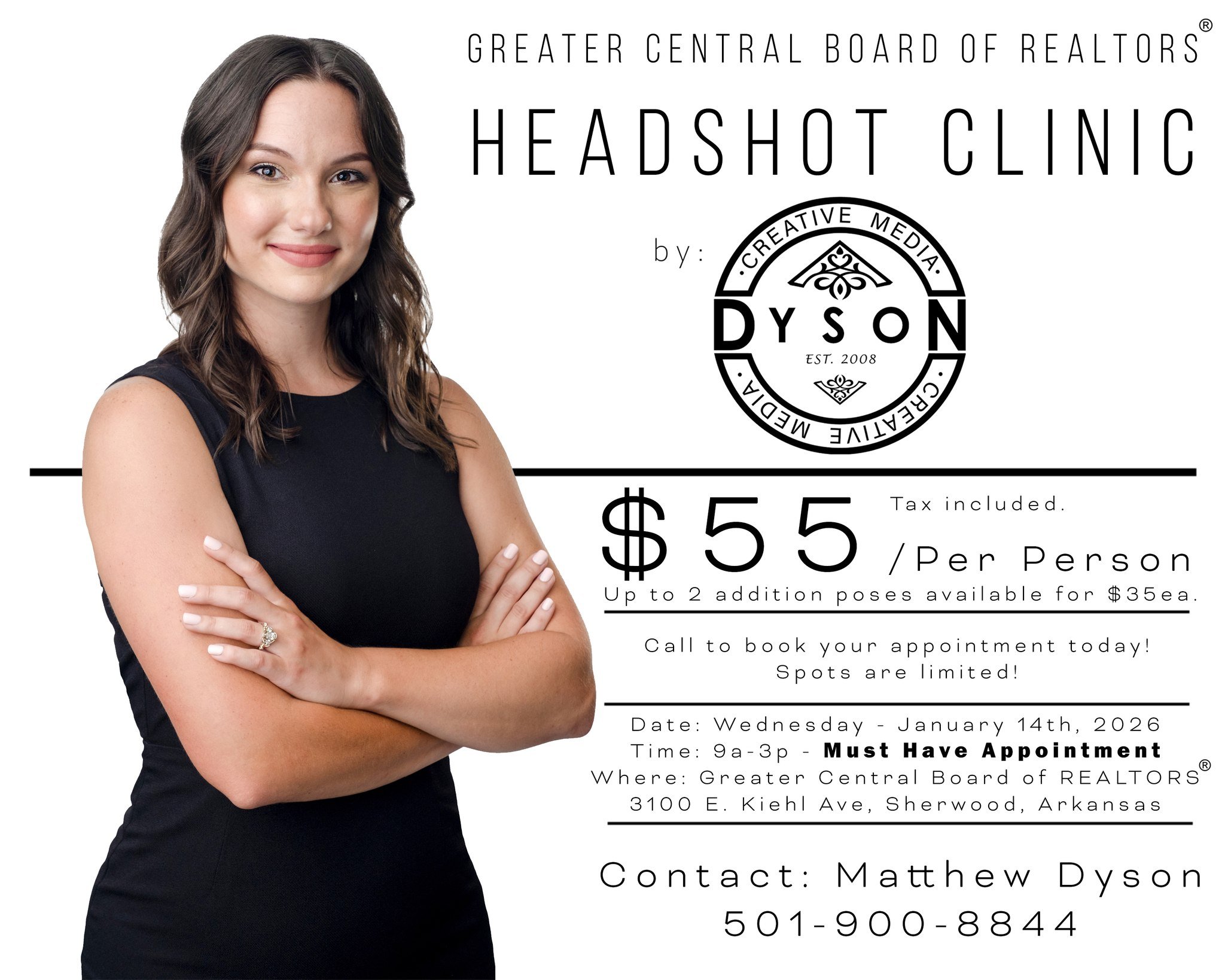 ✨ Ready for a fresh, professional look? ✨

Join us at the GCBOR Board Office for our Headshot Clinic on January 14 from 9:00 AM &ndash; 3:00 PM!

For just $55, get a polished headshot that&rsquo;s perfect for your business cards, MLS profile, social 