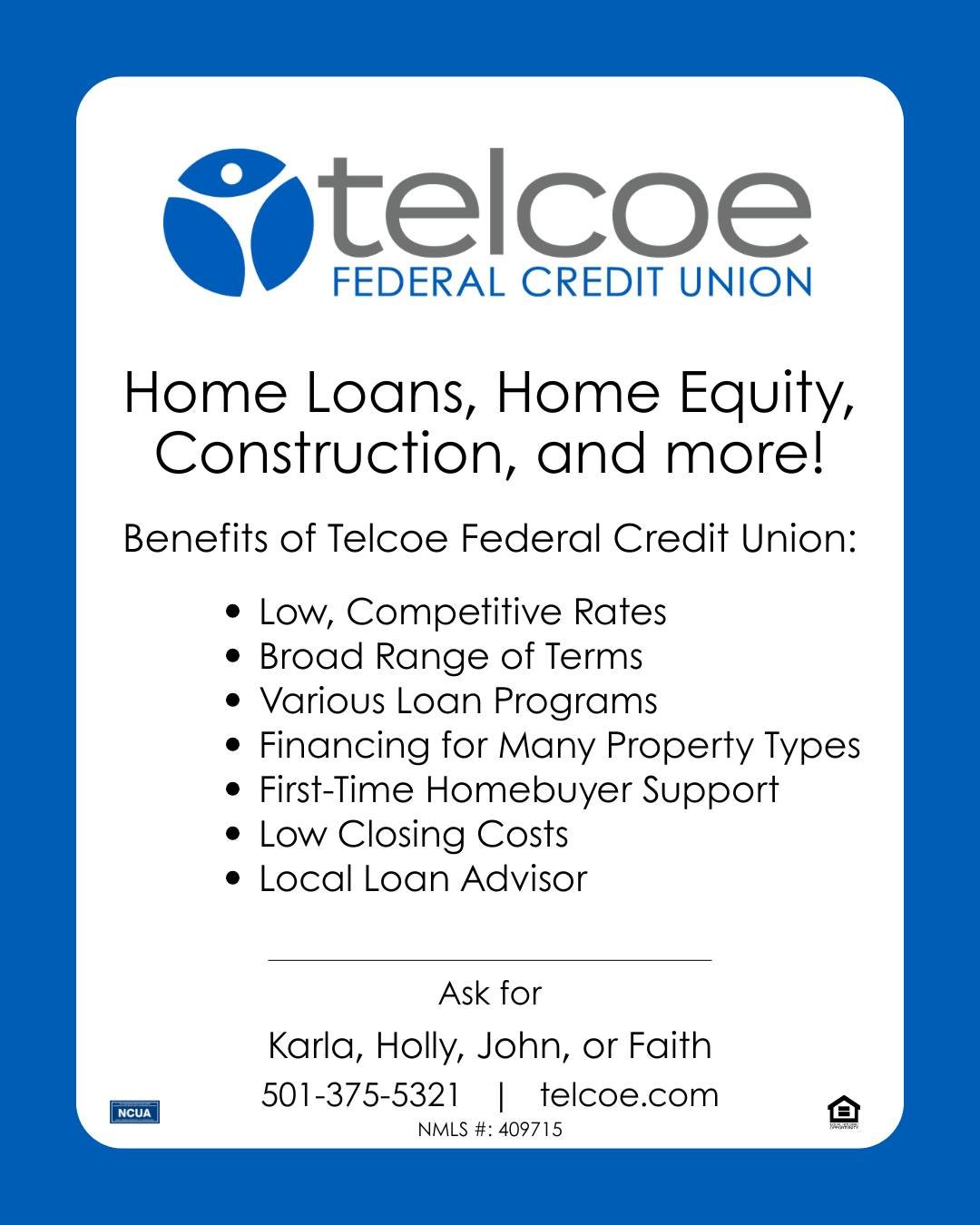 ✨Affiliate Spotlight✨

Telcoe Federal Credit Union

The Greater Central Arkansas Board of REALTORS is proud to partner with Telcoe Federal Credit Union to support our members and mutual customers on their homeownership journey. 

From competitive rat
