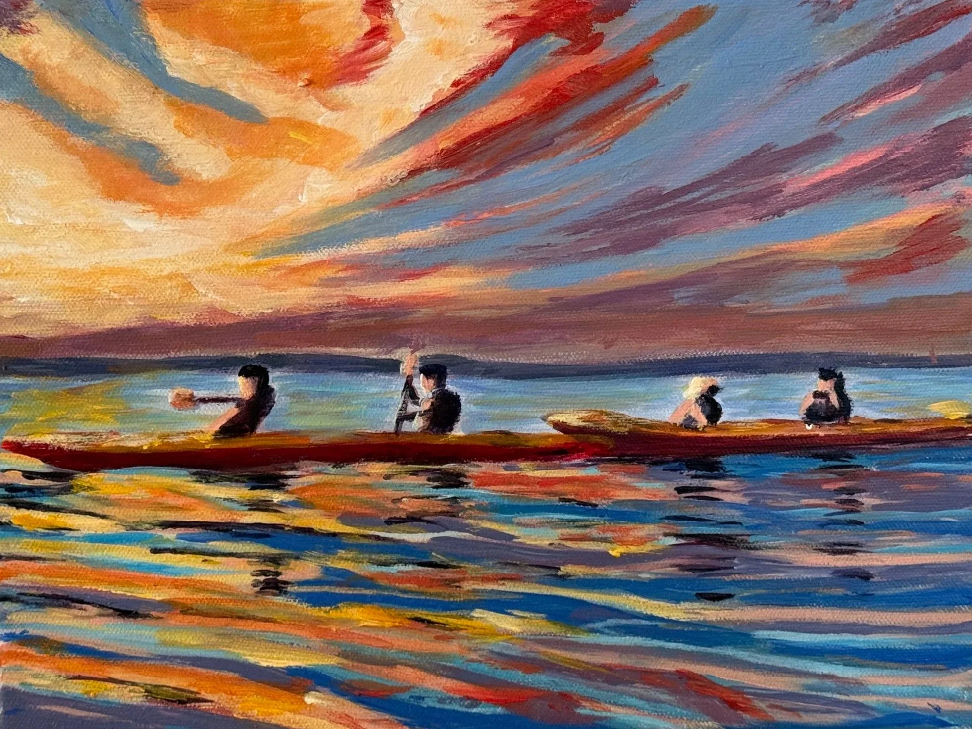 Sunset Kayak - acylic on canvas 12”x9”