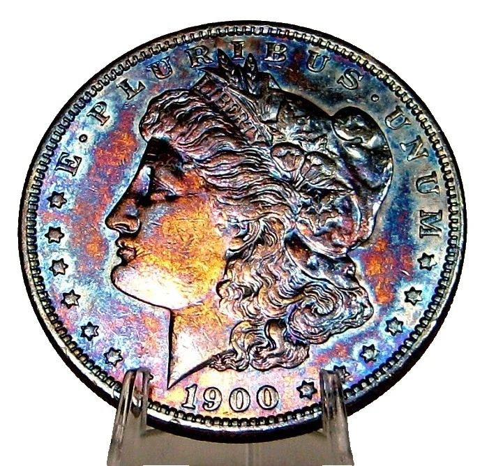 1900-P MONSTER MORGAN DOLLAR BU UNC MEGA TONED RAINBOW STRIKING COIN 2