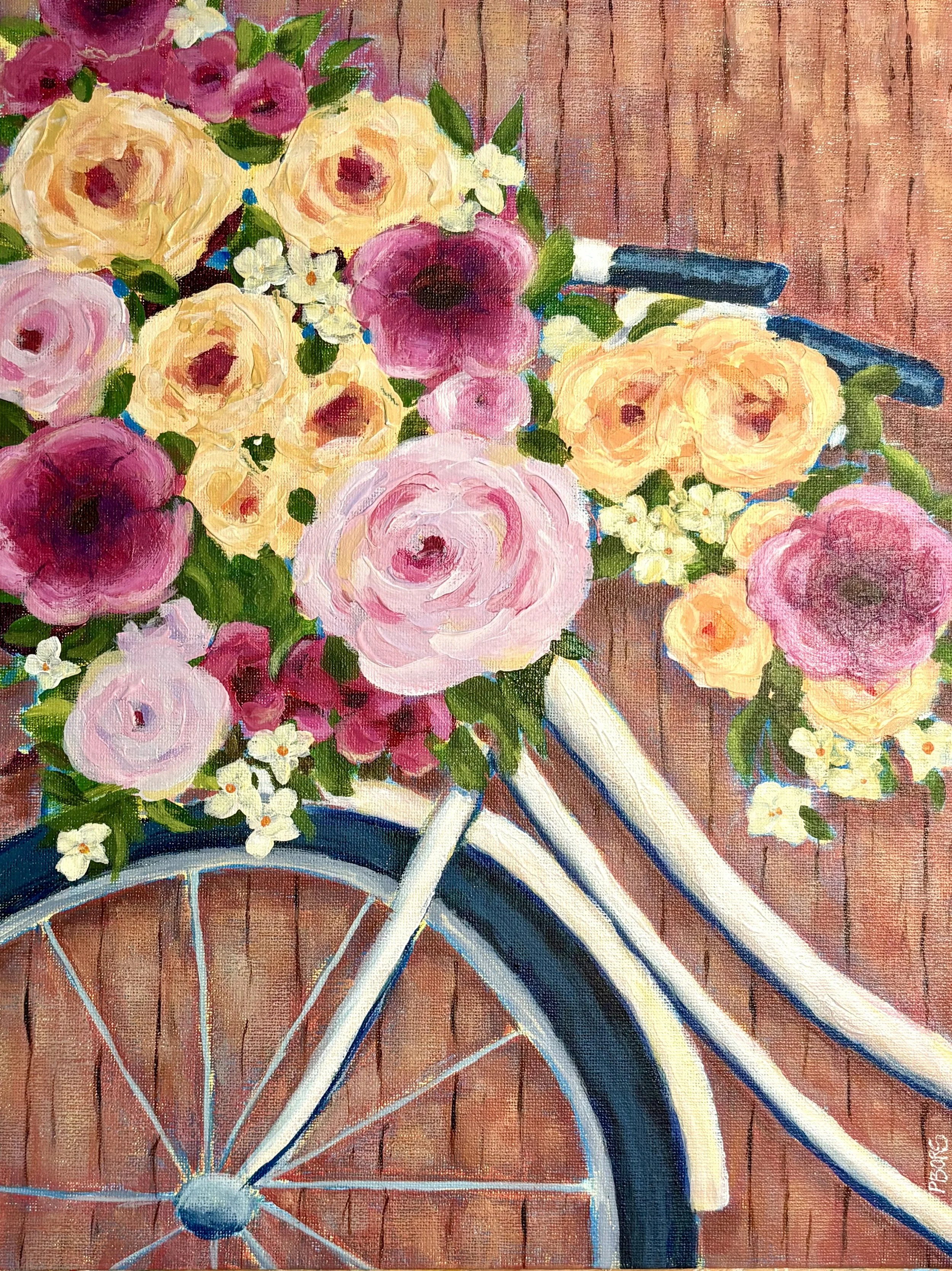 Vintage Bike Floral - 11 x 14 acrylic; $125 unframed; $175 framed