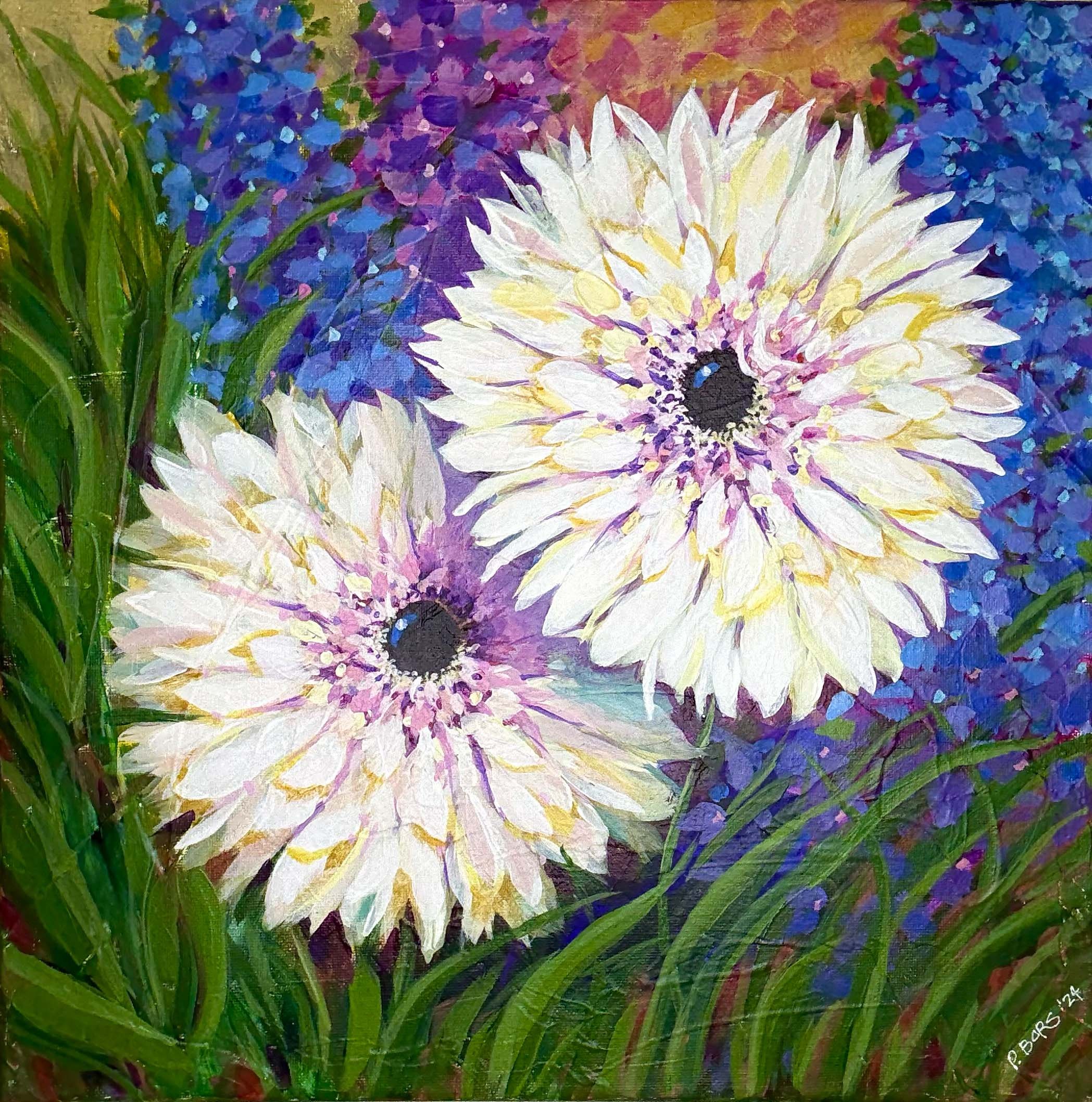 White Dahlias - $150 unframed; acrylic 14 x 14
