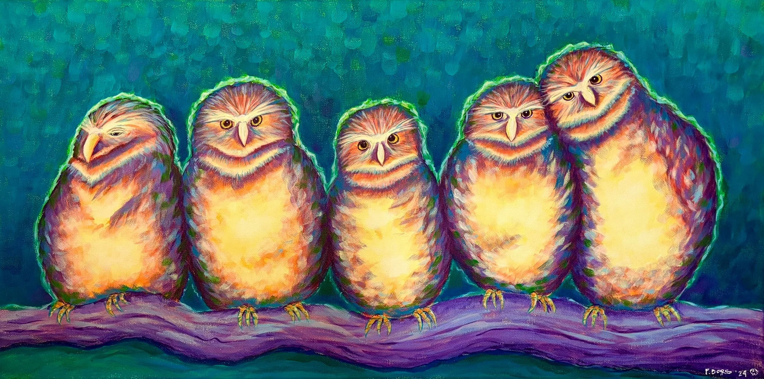 The Owl Family -
$150 unframed; acrylic 12 x 24