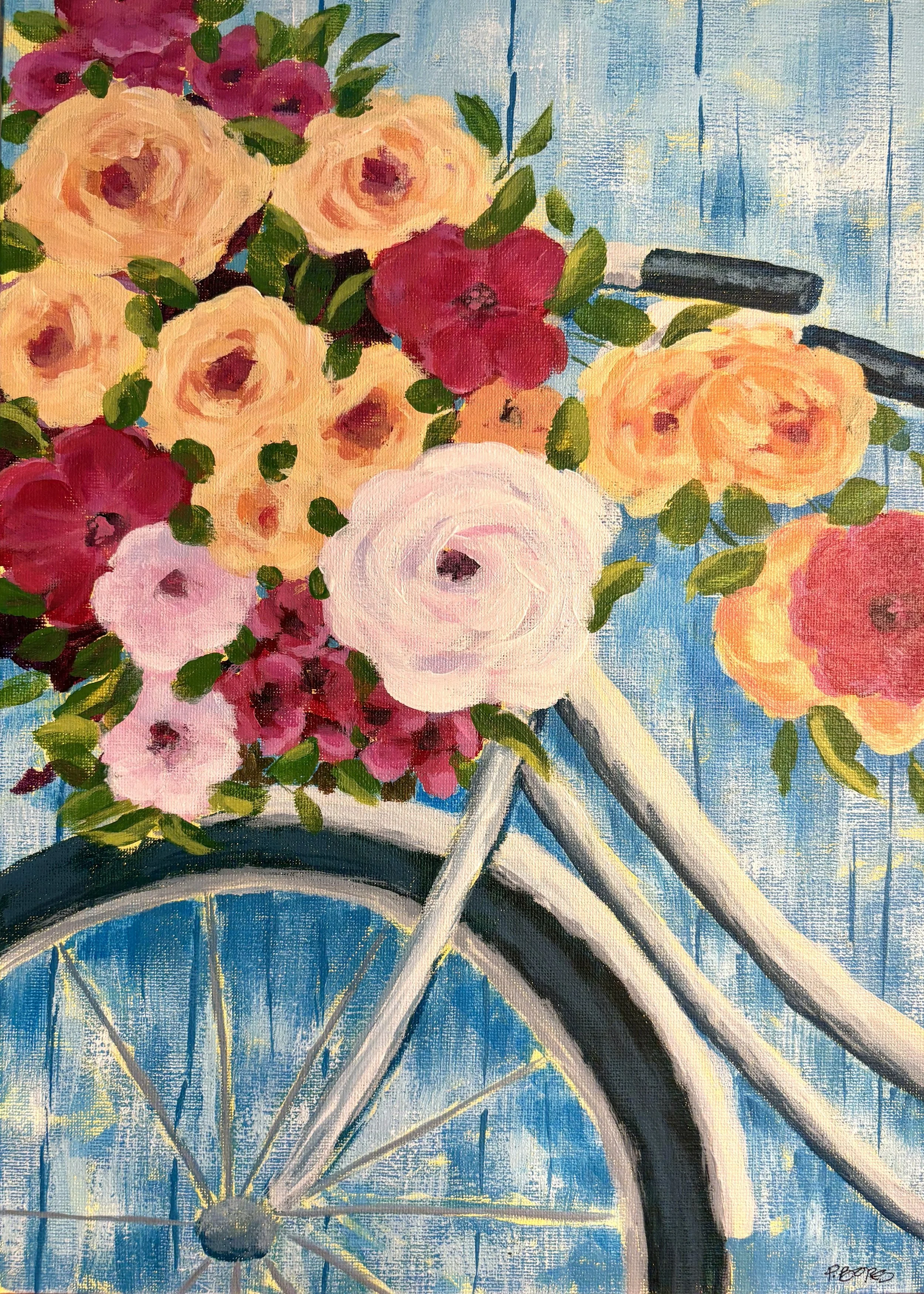 Basket of Flowers - $95 unframed; 11 x 14 acrylic. Greeting Card (5 x 7) $5.