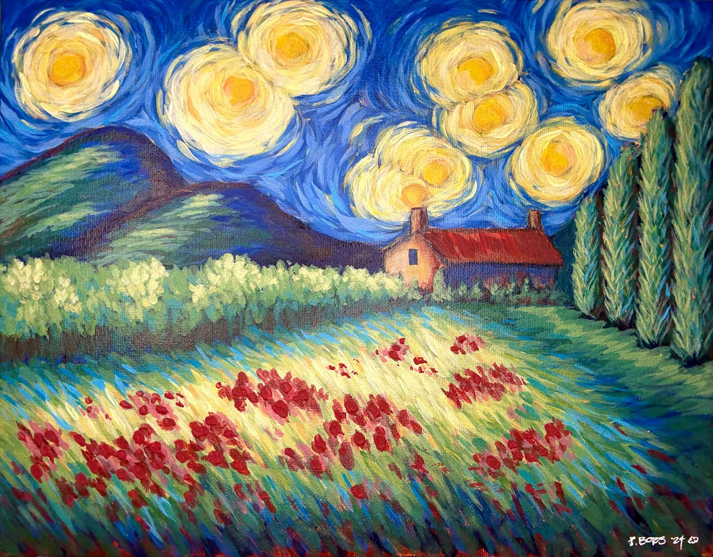 Poppy Field - $125 unframed; acrylic 11 x 14