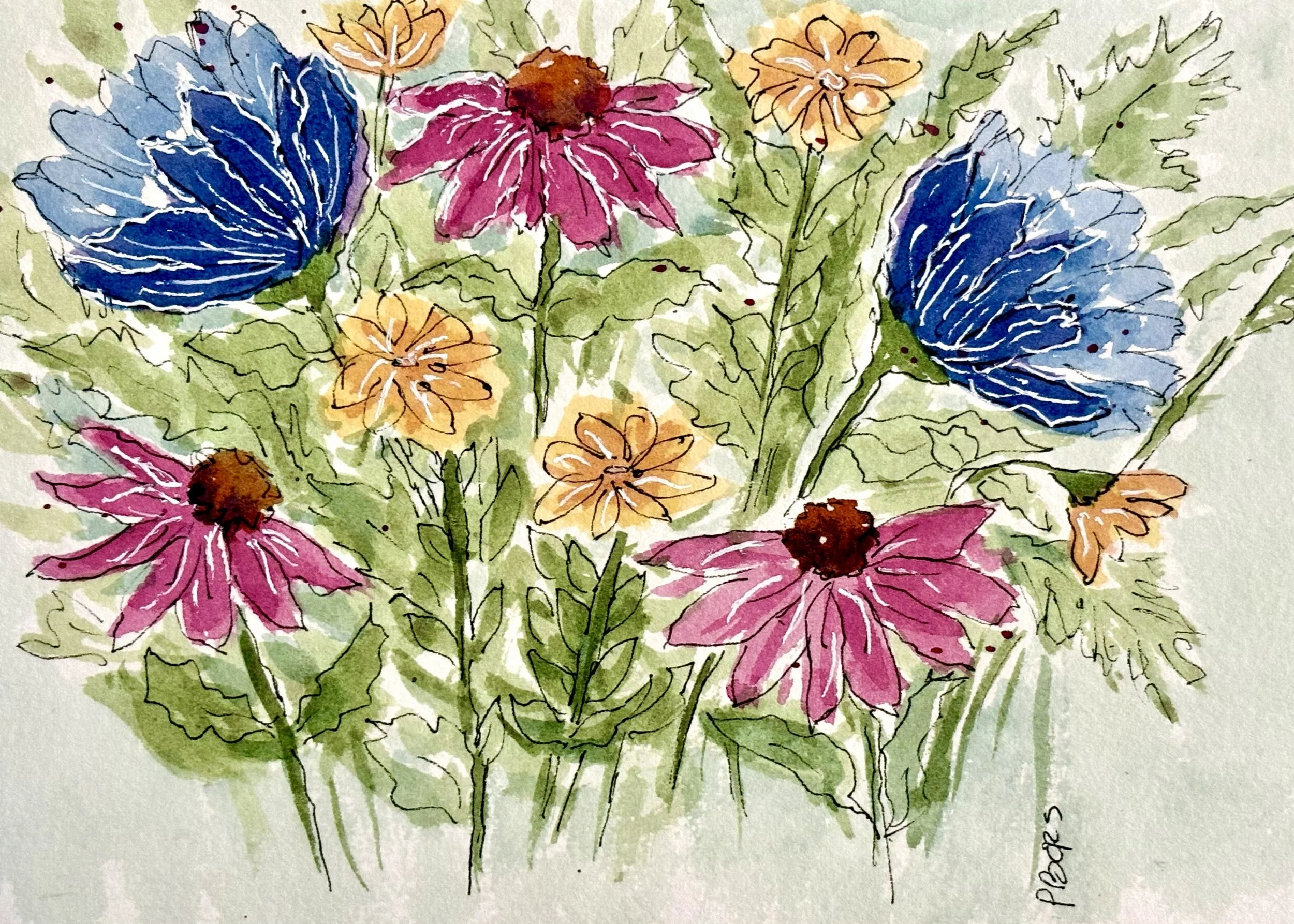 Summer Meadow 5 x 7 watercolor; Greeting card $7.50 upon request; quantity discount available