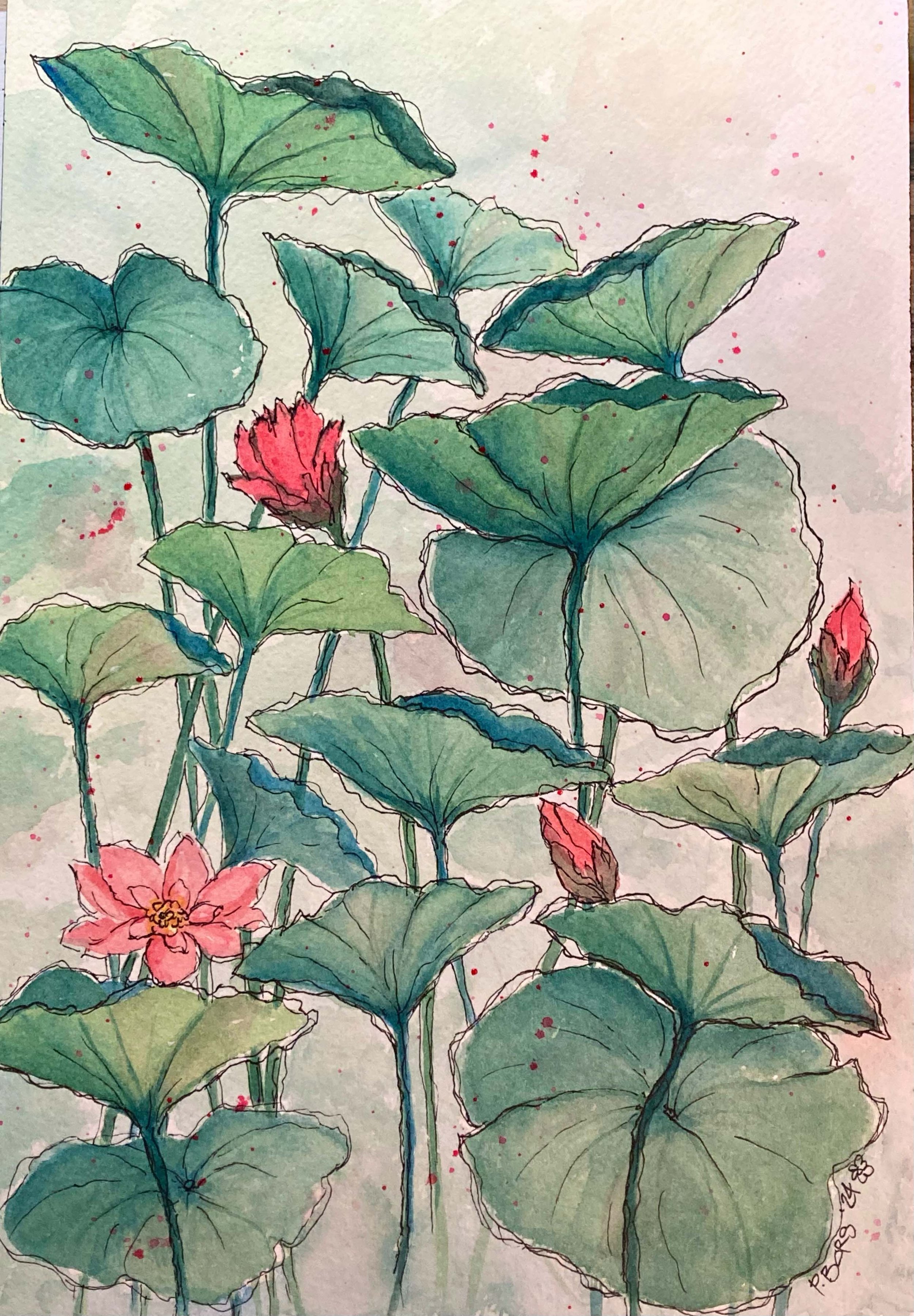 Waterlilies II - $75 unframed; watercolor 7 x 10