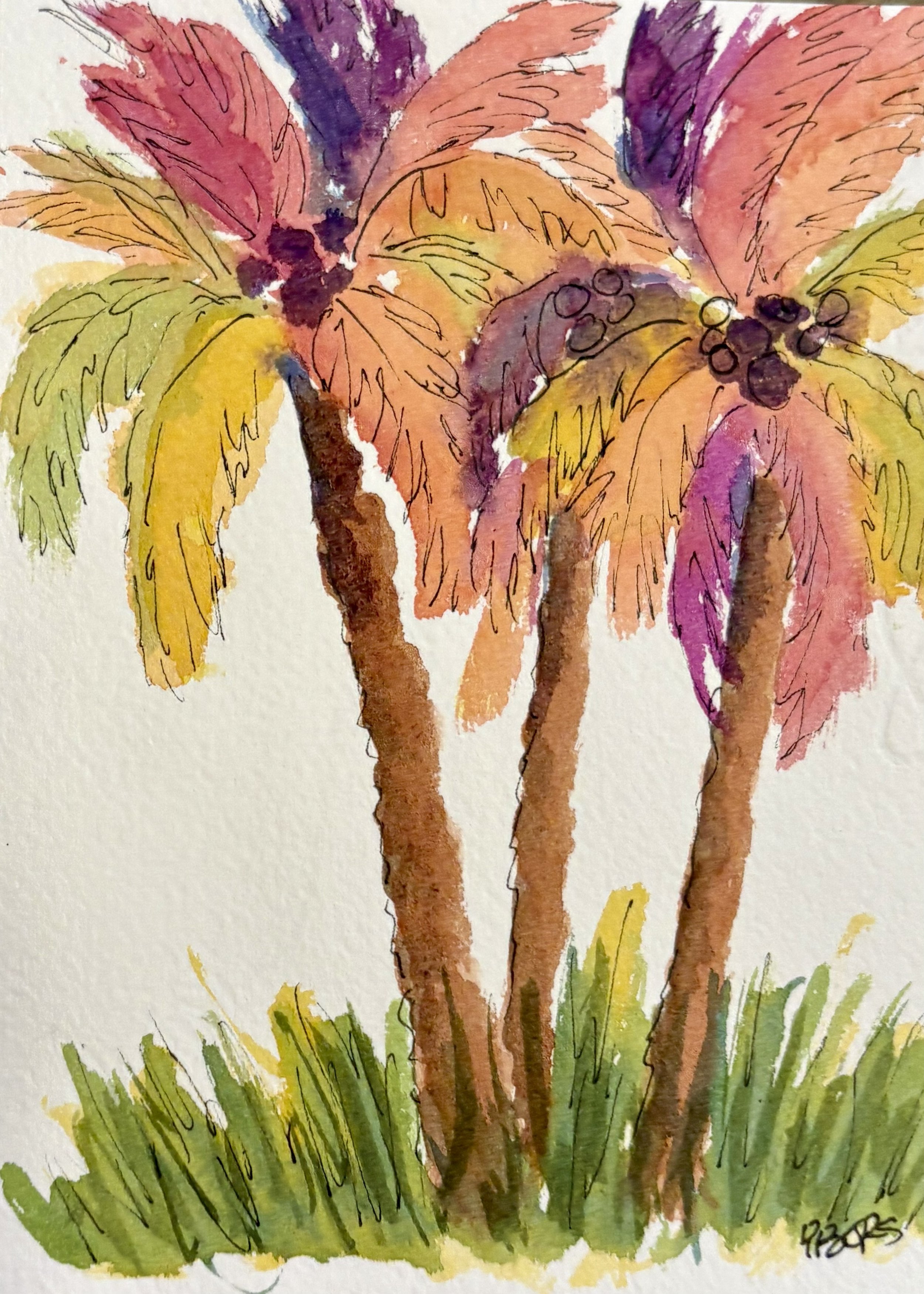 Rainbow Palms 5 x 7 watercolor; Greeting Card upon request $7.50; quantity discount available