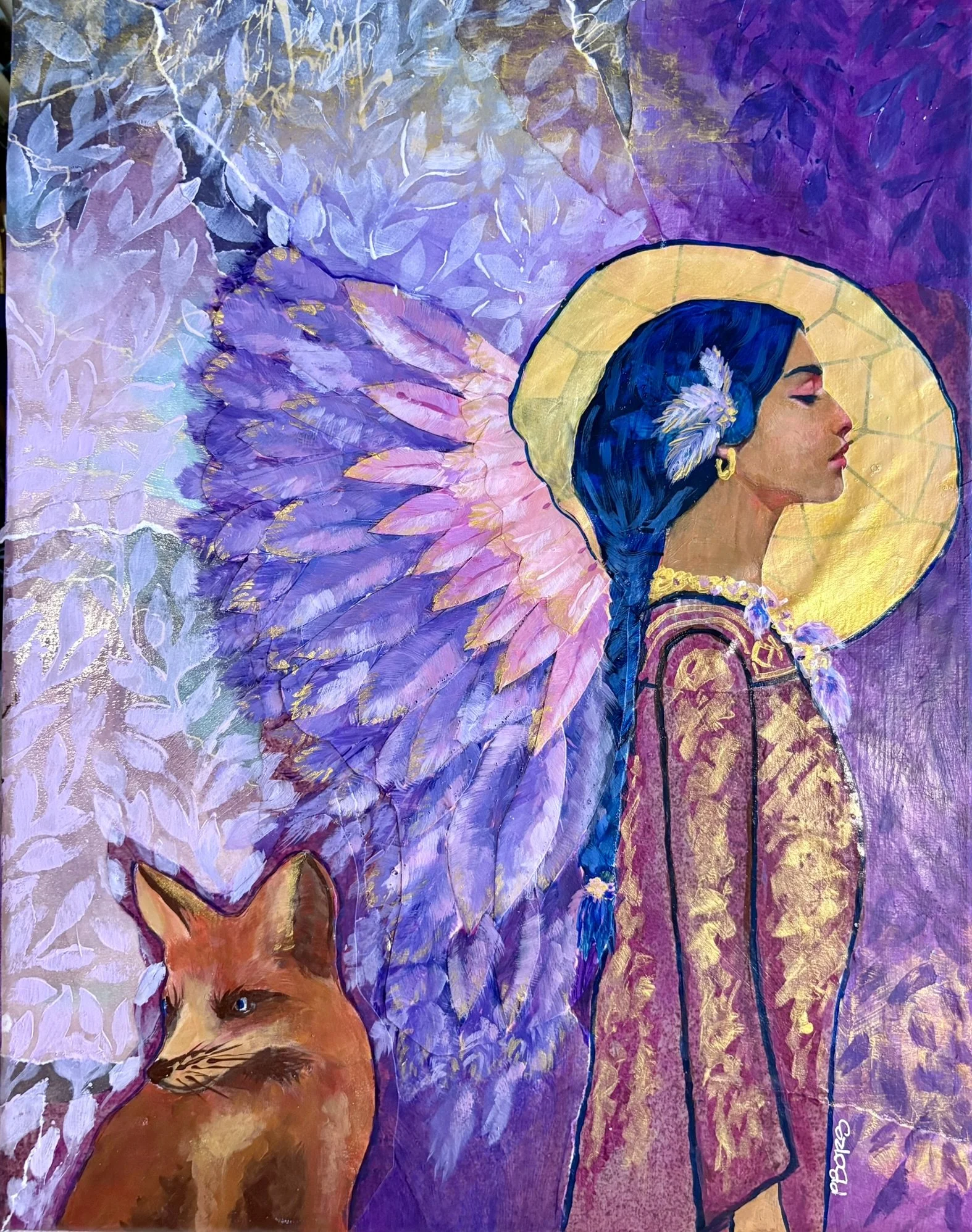 Indian Maiden with Fox - 11 x 14 acrylic; $125 unframed; $175 framed