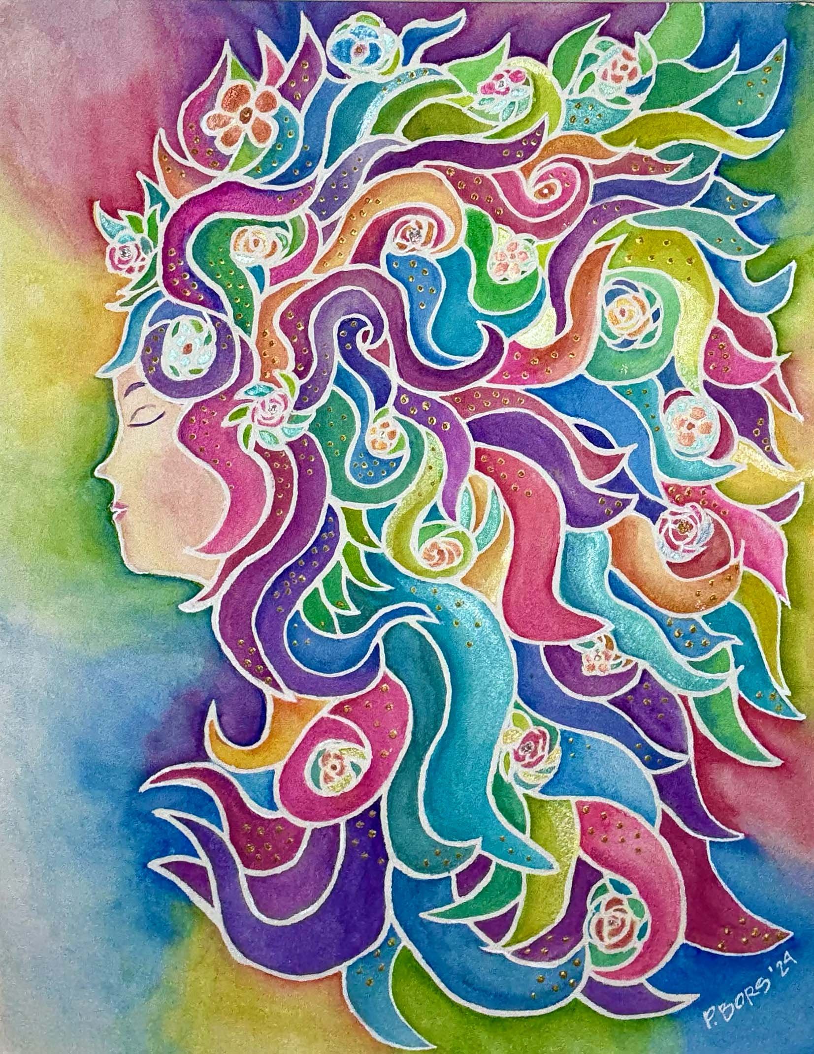 She’s a Rainbow - $125 unframed; watercolor & puff paint 11 x 14