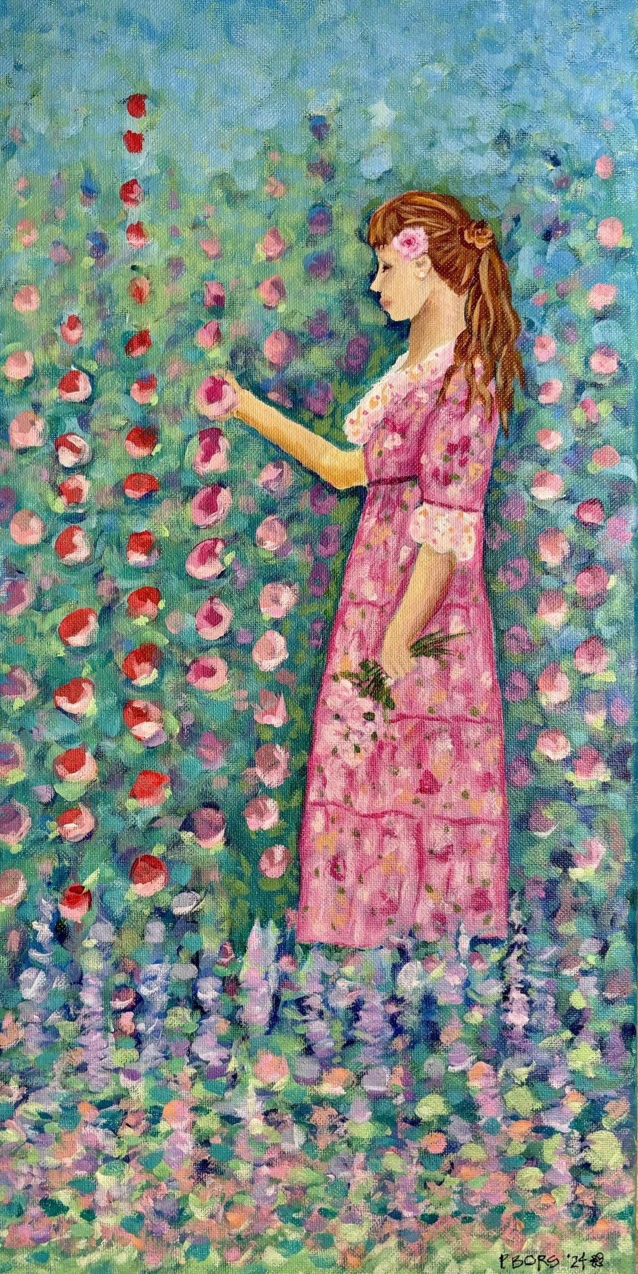 Young Woman in the Garden 10 x 20 acrylic; $150 unframed; $200 framed