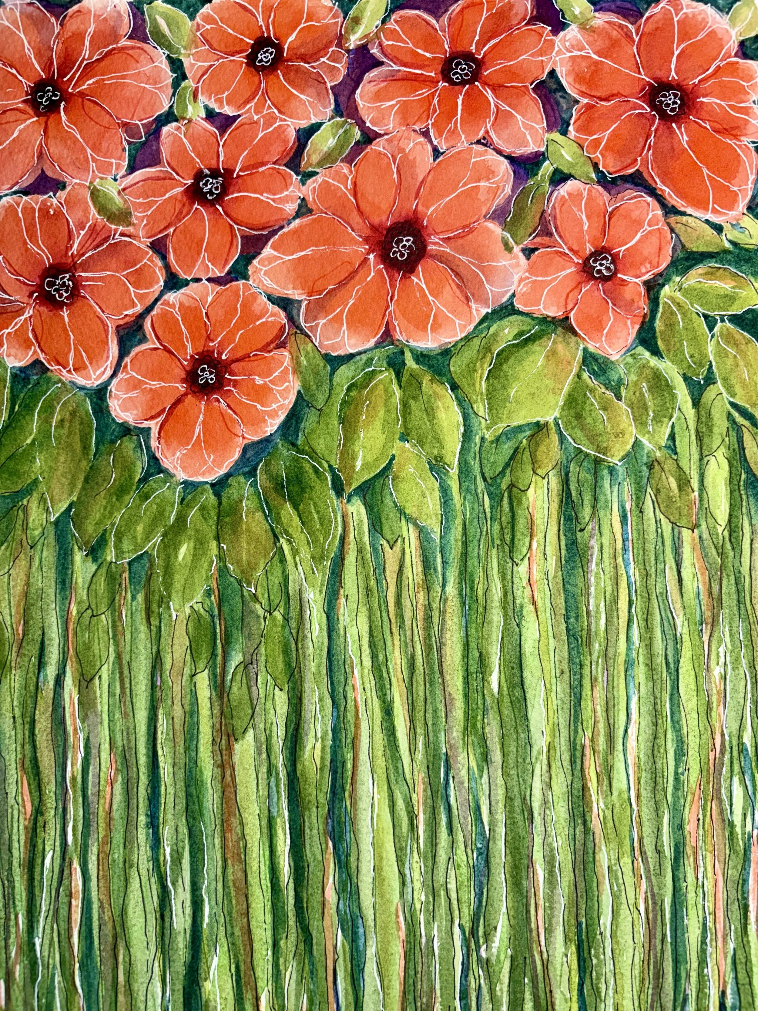 Red Beauties - 10 x 14 Watercolor; $150 unframed; $200 framed