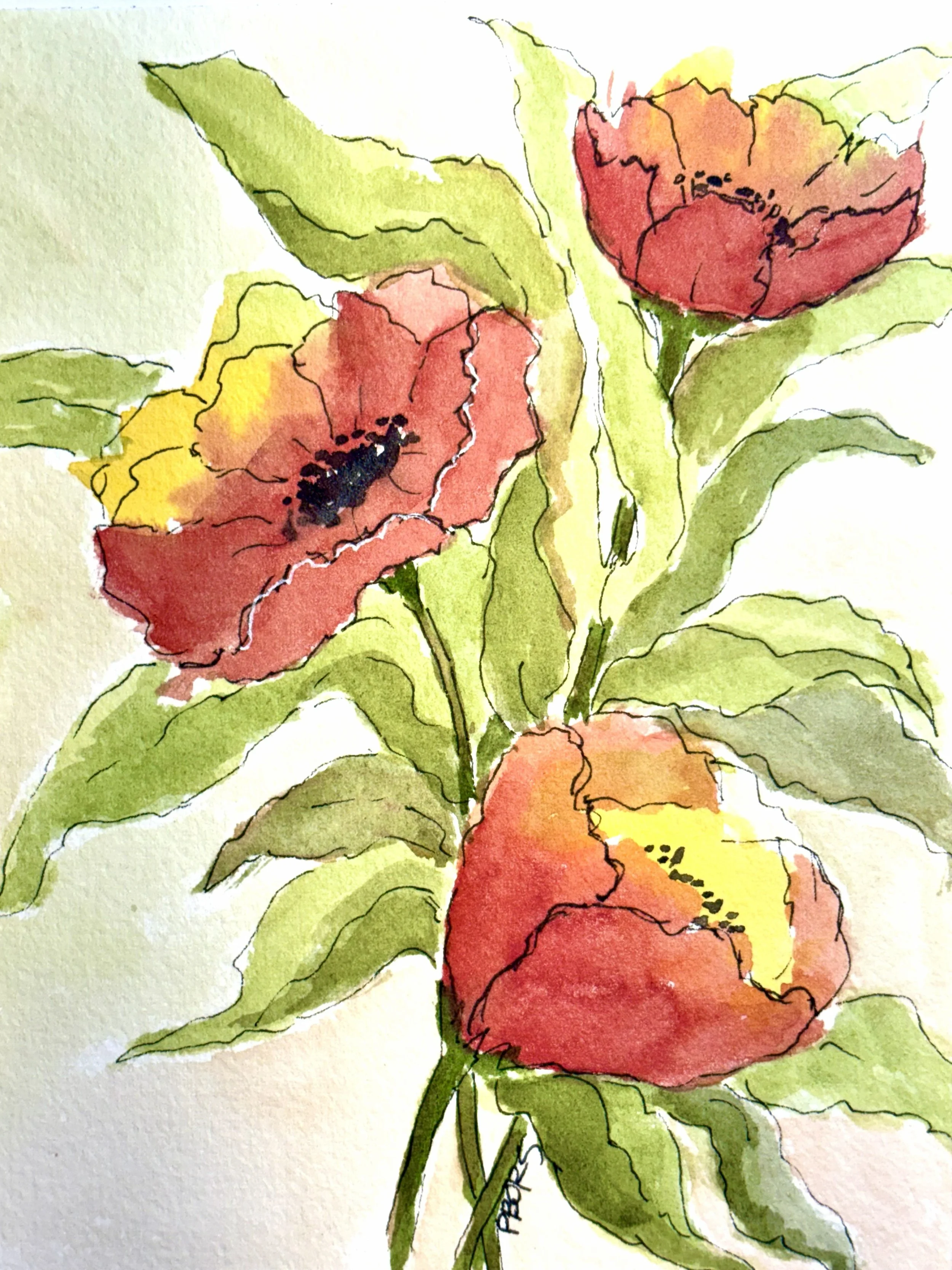 Poppies in Bloom 5 x 7 watercolor Greeting Card; $7.50 upon request; quantity discount available