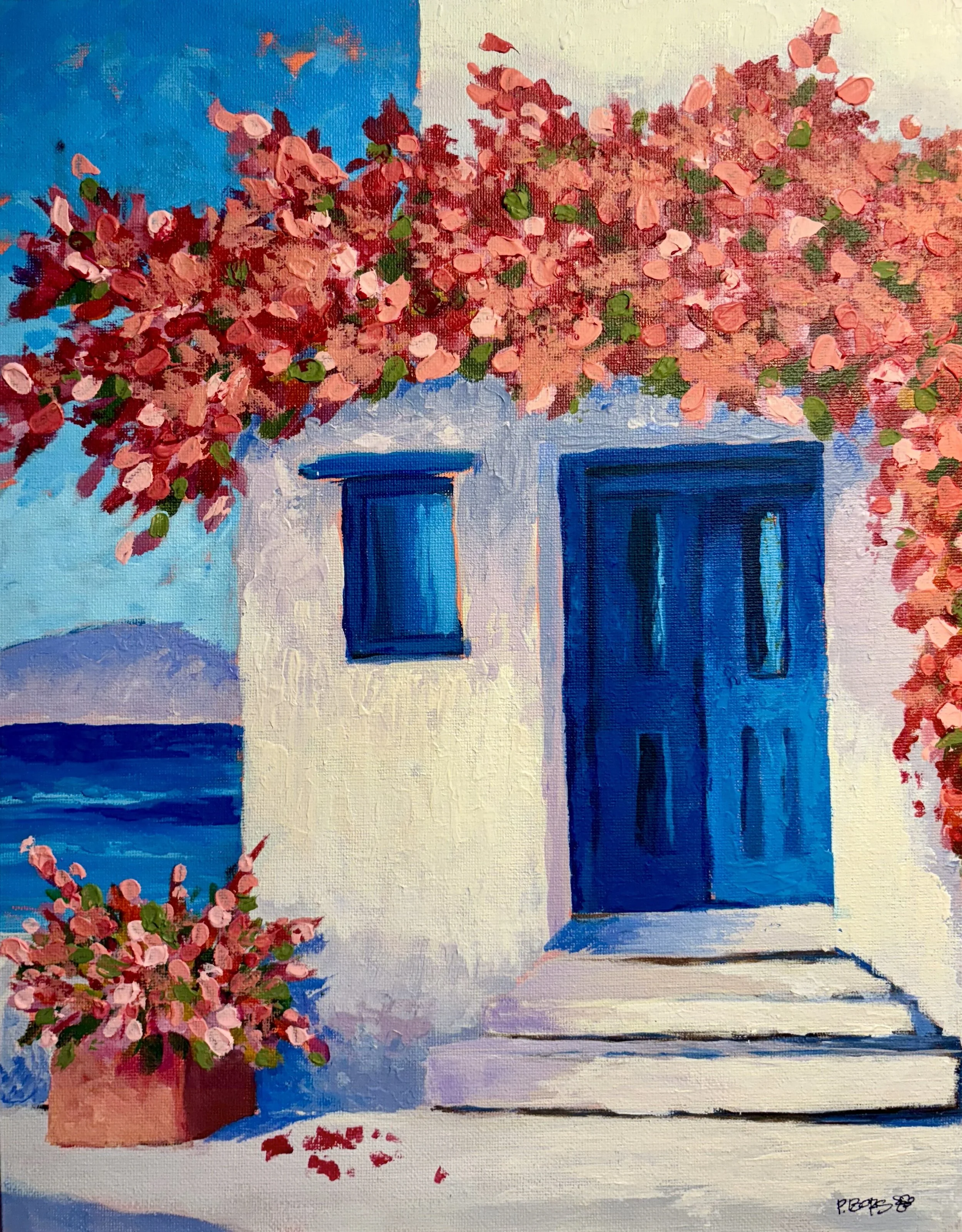 Grecian Dreams - $95 11 x 14 acrylic. Also available as Print (8 x 10) $15, and as Greeting Card (5 x 7 ) $5.