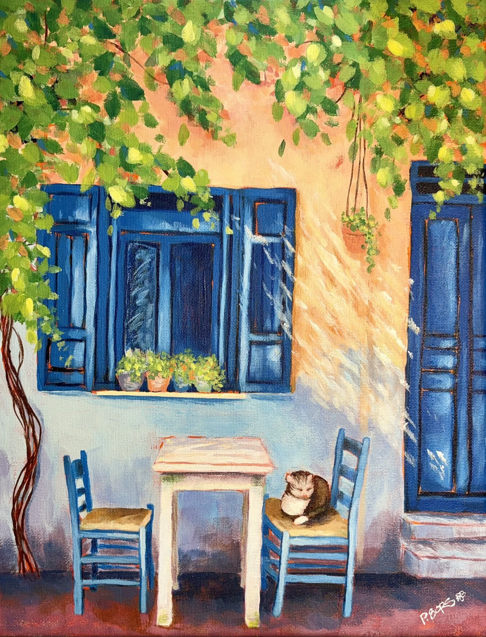 Lazy Afternoon at the Taverna - 11 x 14 acrylic; $125 unframed; $160 framed