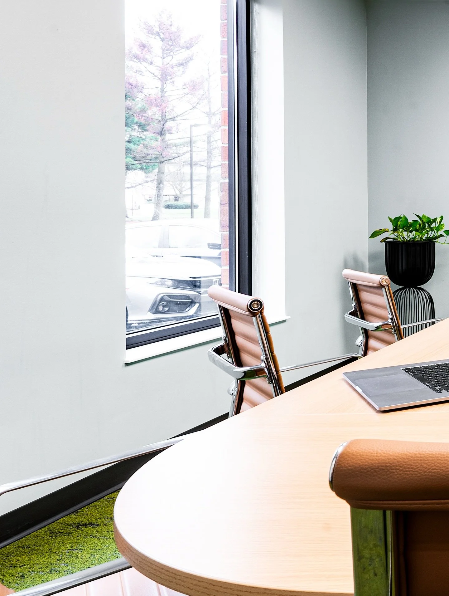 A new type of indoor outdoor 🍃
➖➖➖➖➖➖➖
Our client wanted the office to have a light, airy feeling with indoor outdoor inspired vibes. These ideals influenced us to make the walls a continuation of the soft sky blue and let the green grass creep insi