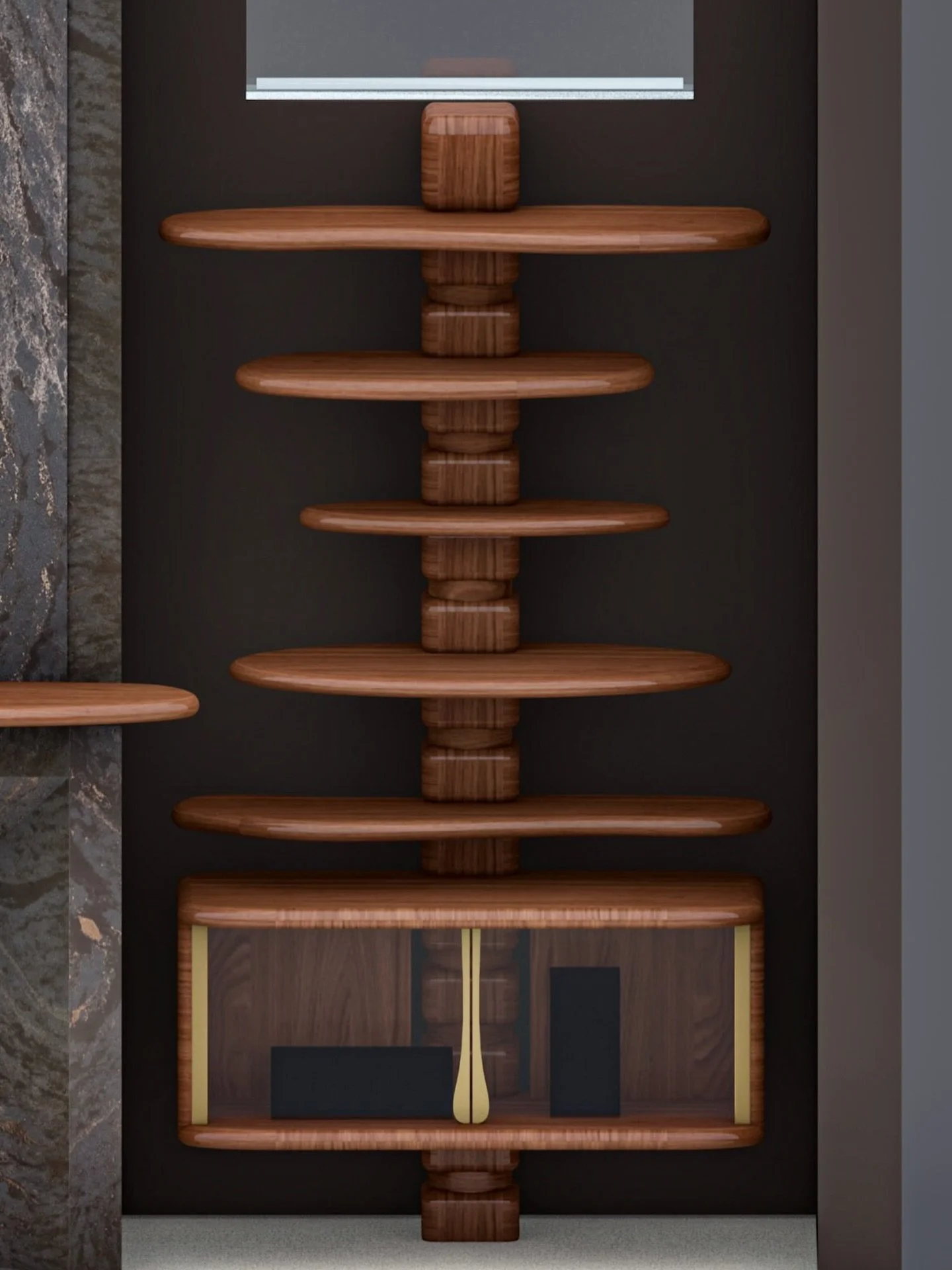 Sleek + sultry ✨
➖➖➖➖➖➖➖
Our client requested an asymmetrical ~something~ to display their curated glass collection. Our solution was inspired by organic forms and the changing of seasons; here&rsquo;s a sneak peek of our totem design with interchang