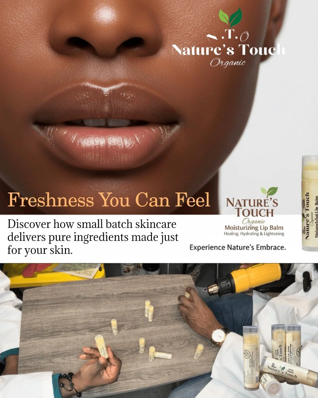 NTO Lip rescue balm is formulated to Heal, Hydrate &amp; Lighten your lips naturally.

Hand crafted with all100% Organic butters, oils and botanicals. No parabens, no synthetic  or artificial fragrances. 
check out www.ntohygienicproducts.com to get 