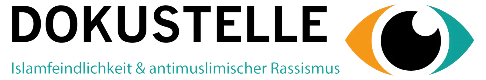 Logo with the word 'DOKUSTELLE' and a stylized eye symbol, with the subtitle 'Islamfeindlichkeit & anti-muslimischer Rassismus' in German.