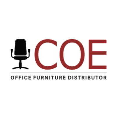 Logo for COE Office Furniture Distributors featuring a black office chair and red letters 'COE' with the tagline 'Office Furniture Distributor'.