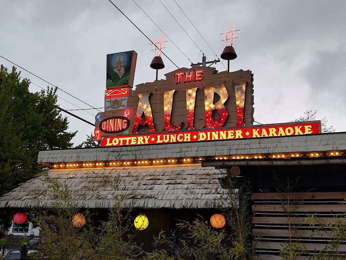 The Alibi is an iconic tiki bar with karaoke every night. Delicious tropical drinks, and a guarantee to see meet a character.