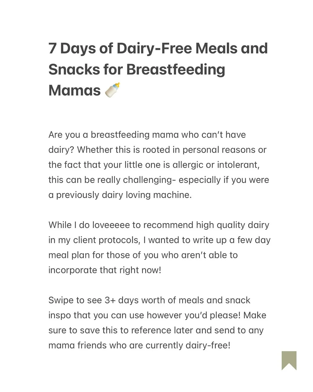 If you and dairy aren&rsquo;t 🤝 right now, this one is for you, my breastfeeding mama! 

Comment &ldquo;MEAL PLAN&rdquo; and I&rsquo;ll send over the full, Dairy-Free, 7-Day Meal Plan with recipes and grocery list included! You can also find it in t