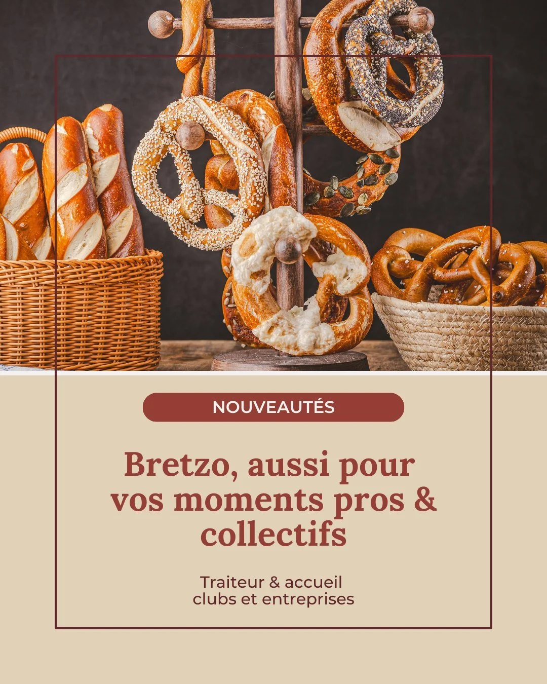 R&eacute;unions d&rsquo;&eacute;quipe, &eacute;v&eacute;nements professionnels ou moments associatifs&hellip;
Bretzo vous accompagne aussi en dehors du quotidien.

🥨 Service traiteur gourmand
👥 Accueil de groupes sur place
Clubs, entreprises, assoc