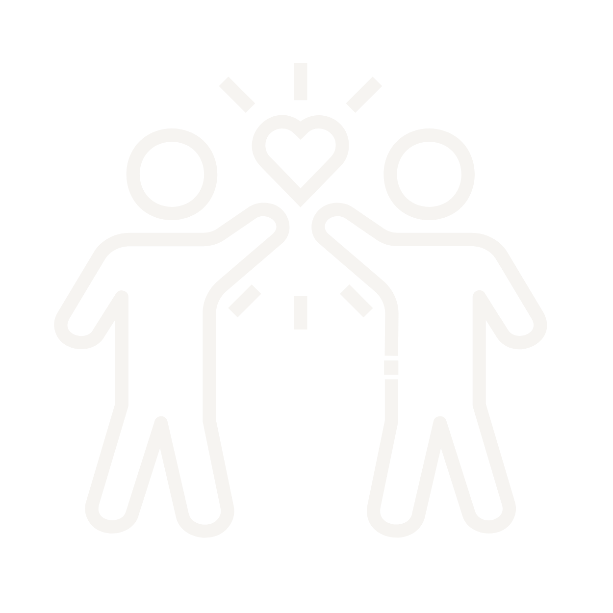 Line drawing of two people with a heart between them and lines radiating outward, symbolizing love or connection.