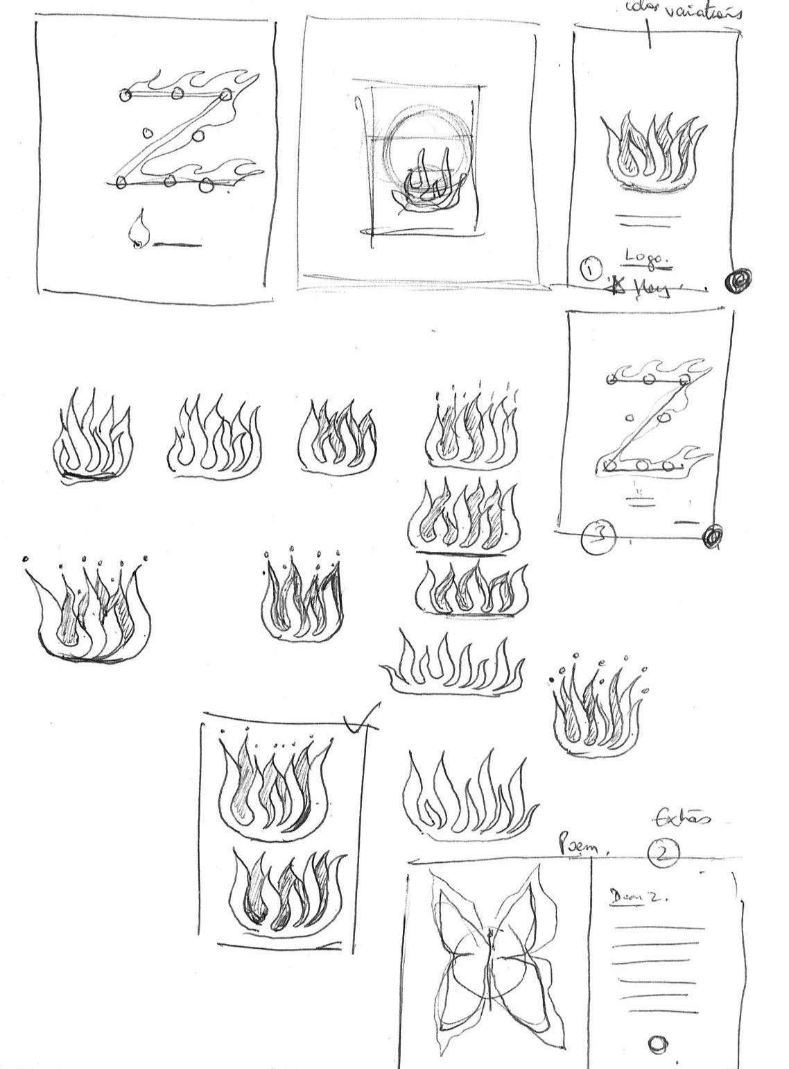 Rough pen sketch of a crown symbol with 8 dots, reflecting initial concept development for Zippo brand.