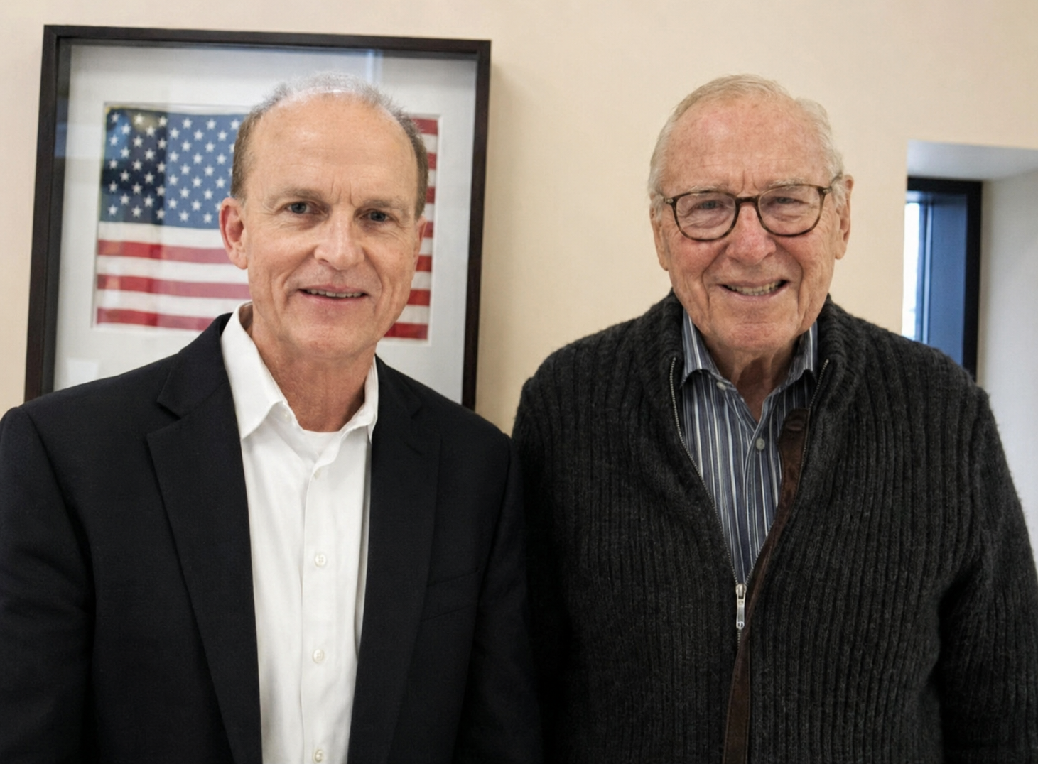 Peter Bartlow with Commander James R. Lovell during an appraisal of art and space memorabilia for donation.