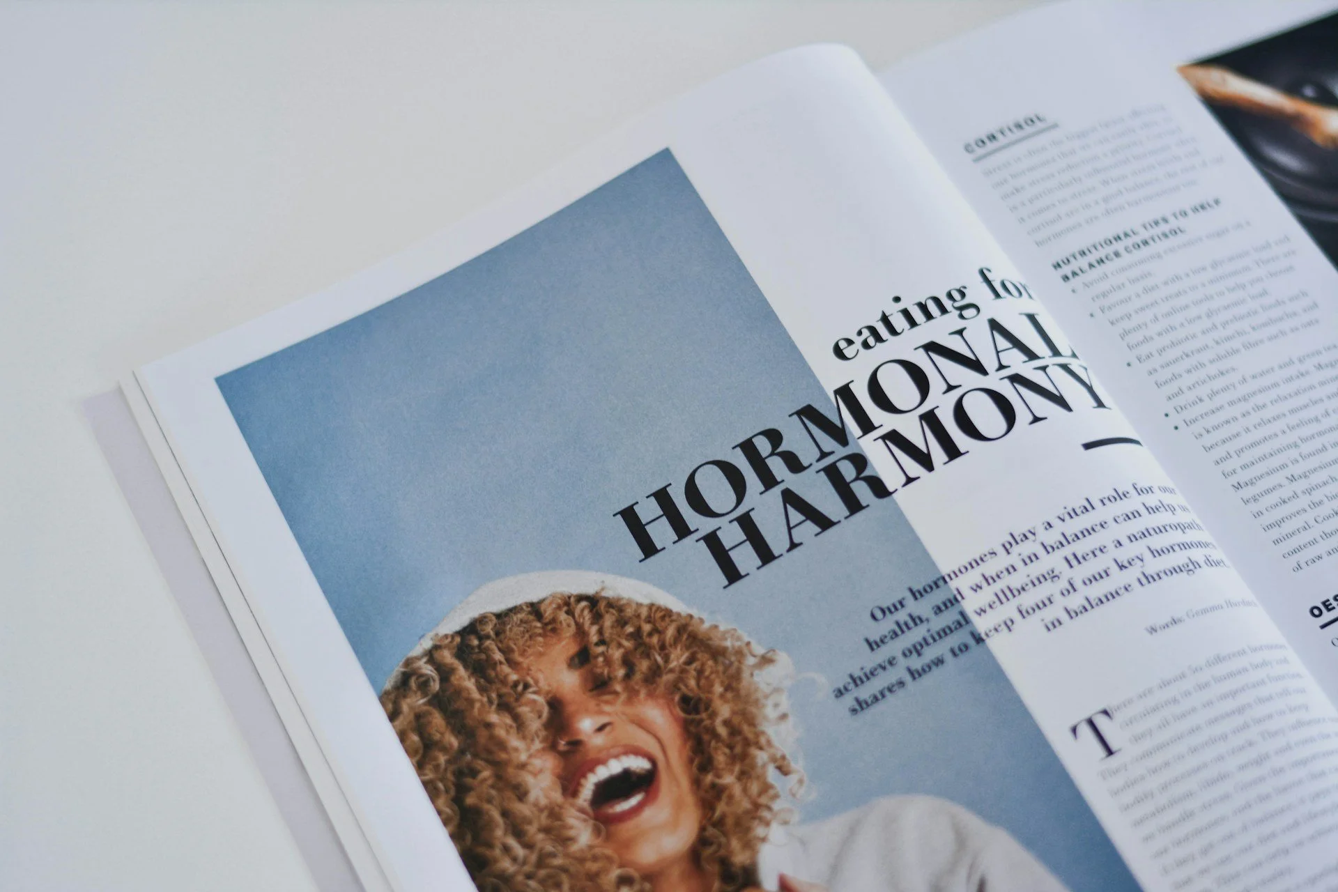 Magazine page about hormonal harmony, highlighting women’s health, hormone balance and wellness education.