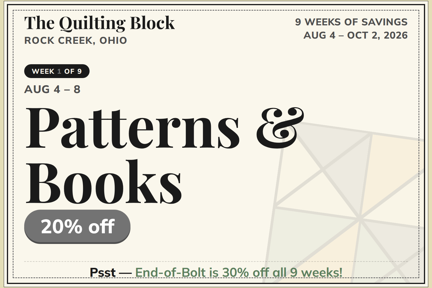 The Quilting Block – 9 Weeks of Savings