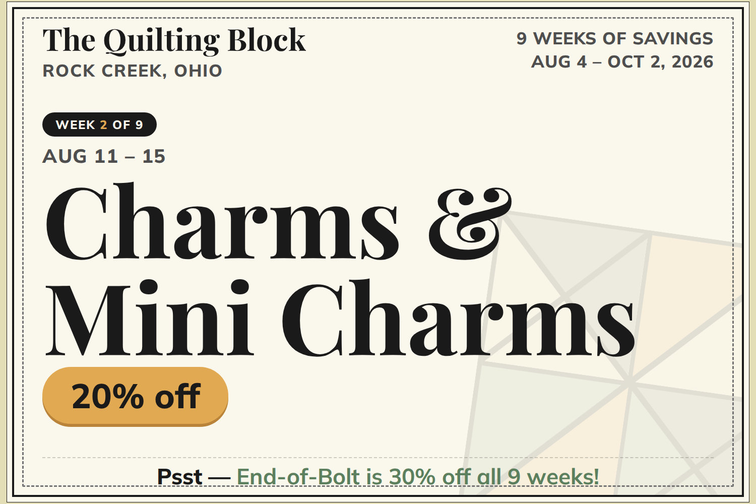 The Quilting Block – 9 Weeks of Savings
