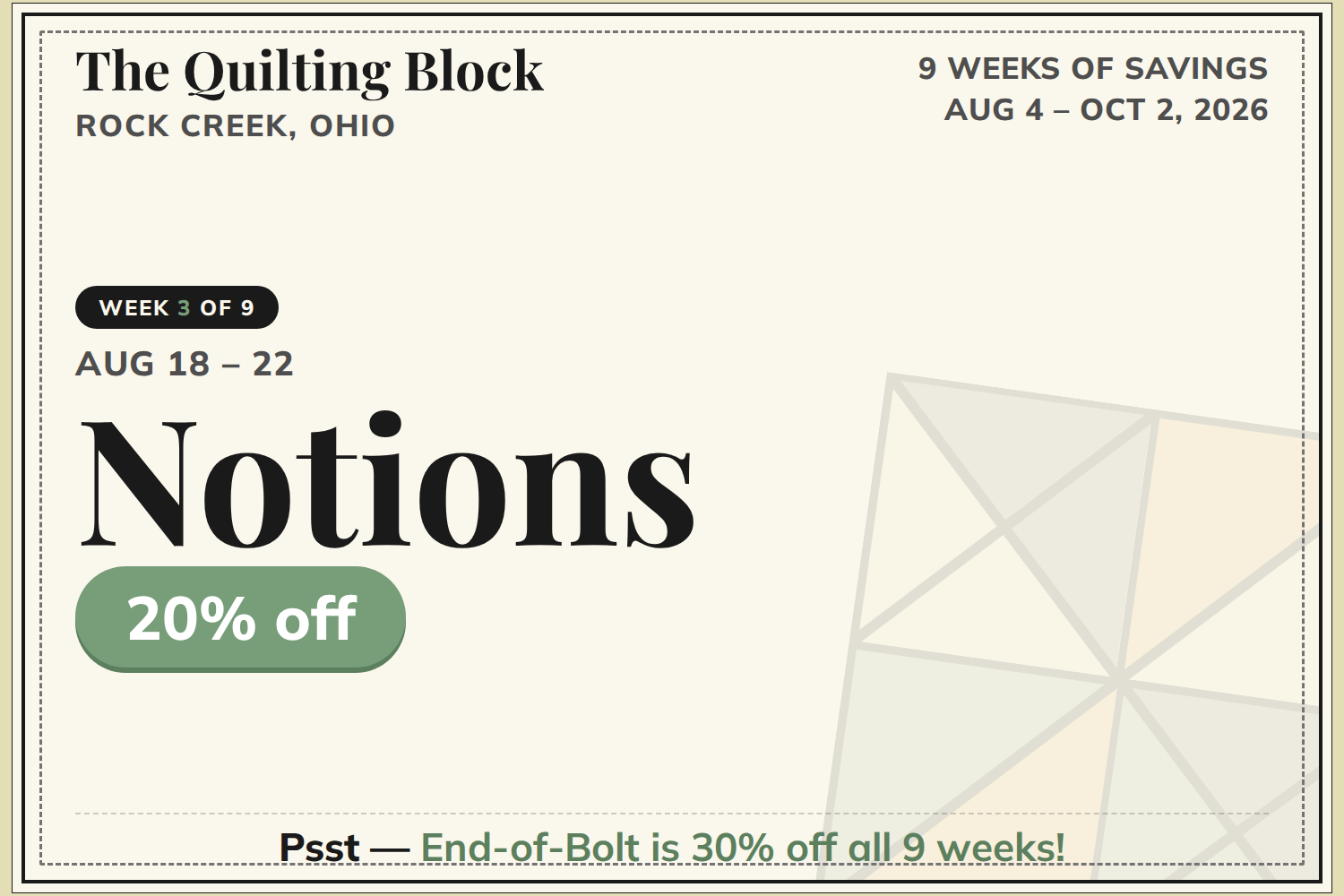 The Quilting Block – 9 Weeks of Savings