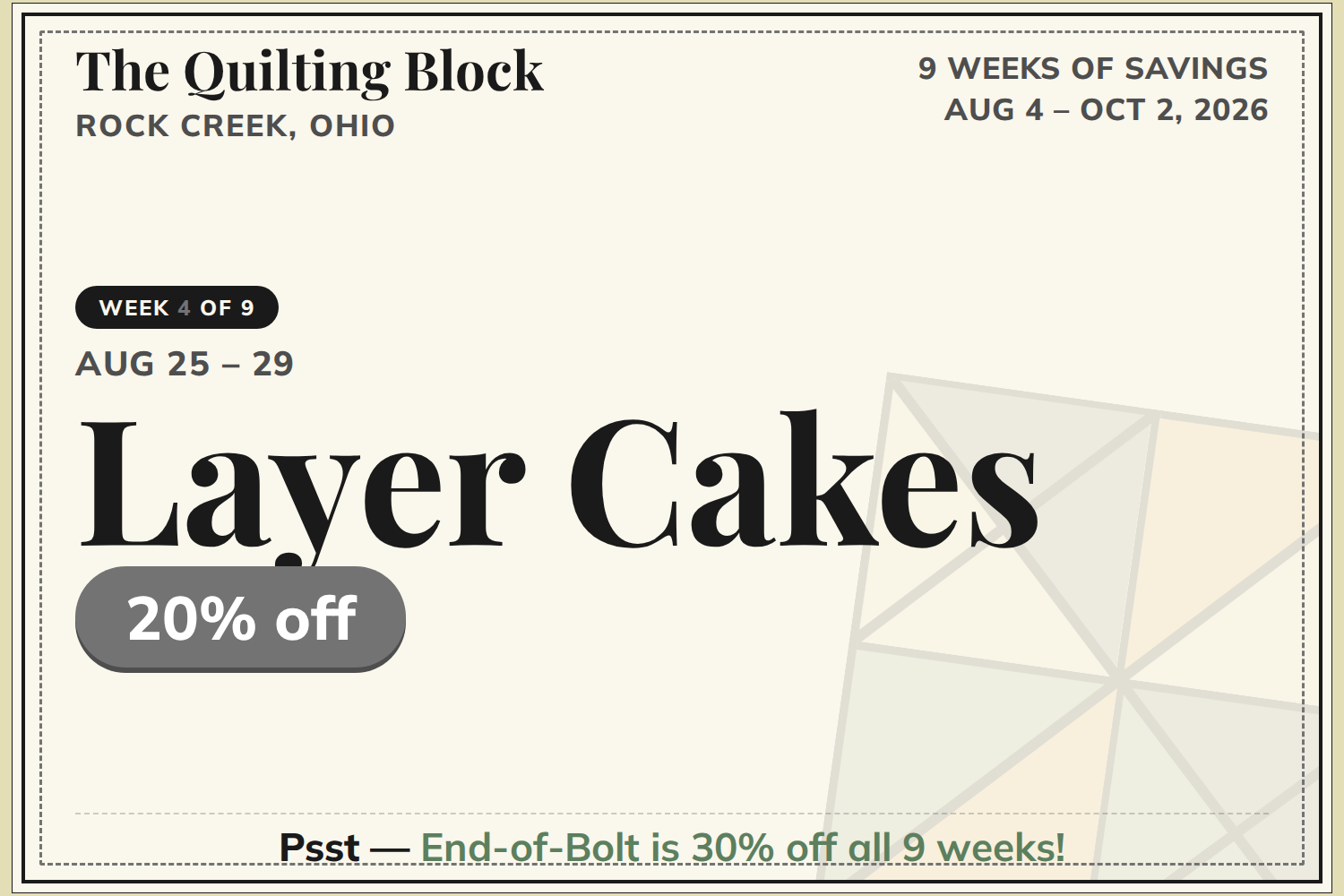 The Quilting Block – 9 Weeks of Savings