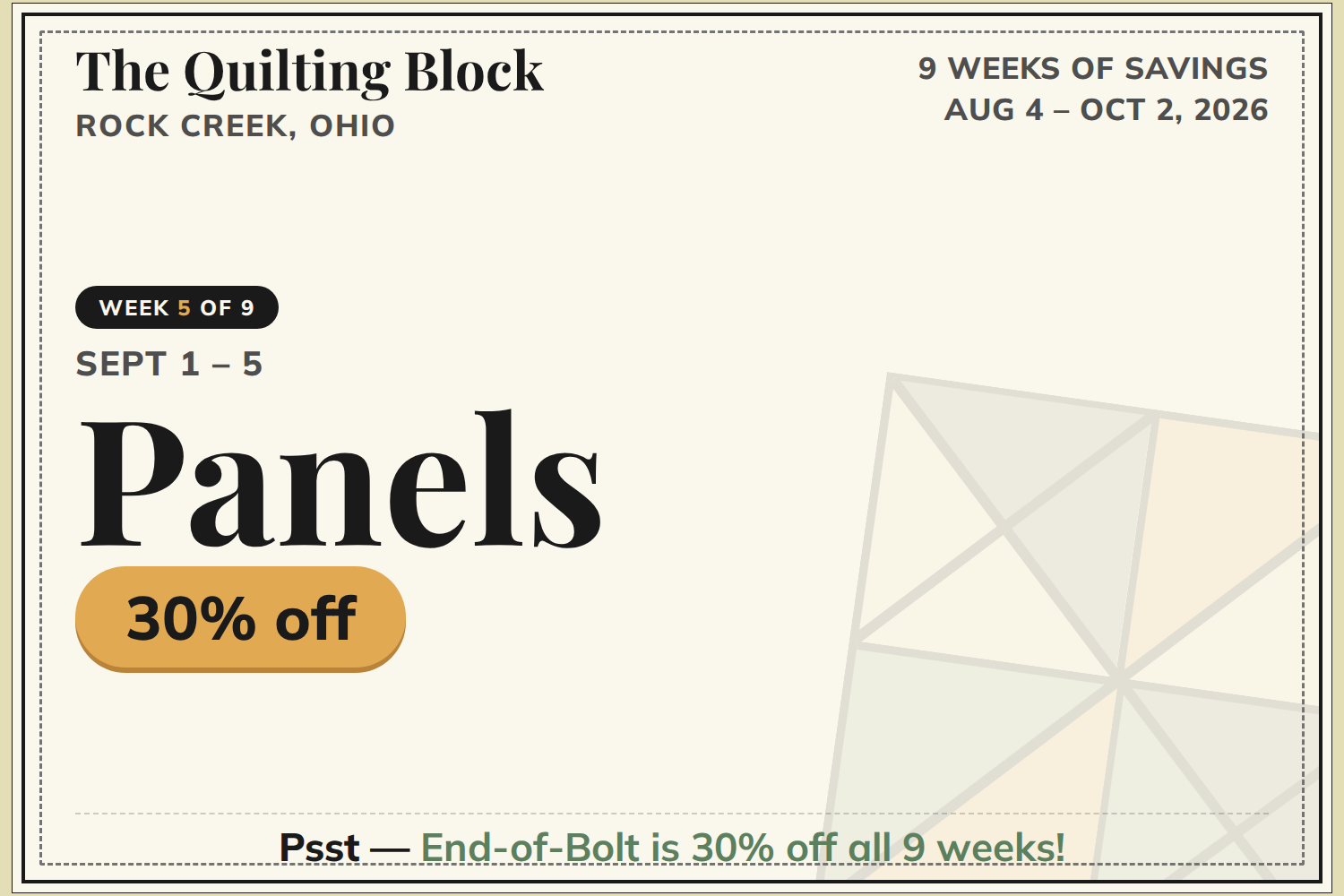 The Quilting Block – 9 Weeks of Savings